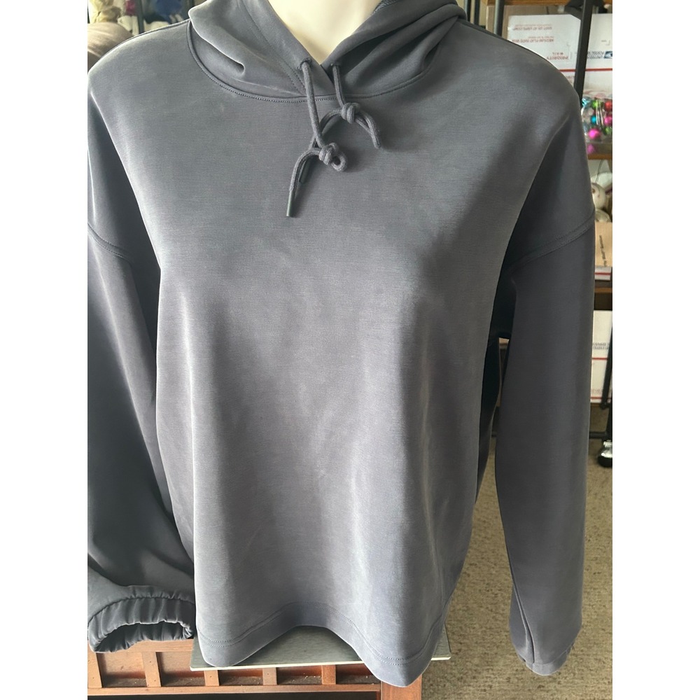 Hoodie Gray Long Sleeve Athleisure Activewear Drawstring Pullover Sweatshirt FLX